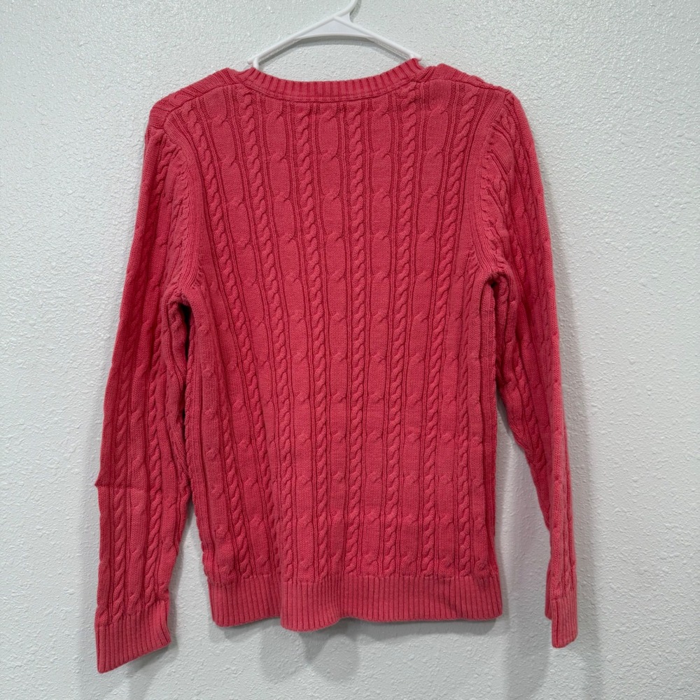 Croft & Barrow Women's Cable Knit V Neck Sweater Coral Pink XL Cozy Cotton - Picture 2 of 6